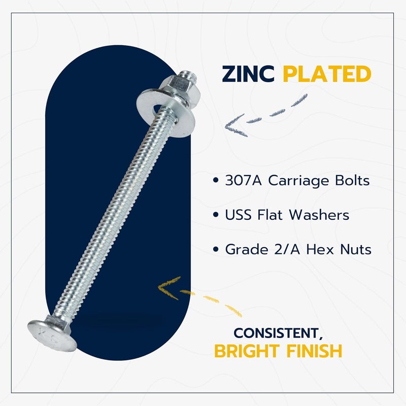 MAKERS BOLT 1/4" x 3-1/2" (100 Pack) Zinc Carriage Bolt Kit, Grade 307A by - Image 3